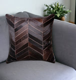 18" Chocolate Chevron Cowhide Throw Pillow