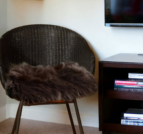 Set of Two 17" Chocolate Faux Fur Dining Chair Pads