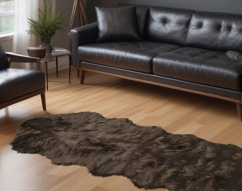 2' X 6' Chocolate Faux Fur Washable Non Skid Area Rug