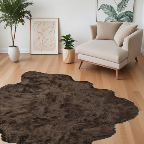 5' X 6' Chocolate Faux Sheepskin Non Skid Area Rug