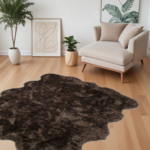 6' X 6' Chocolate Faux Fur Washable Non Skid Area Rug