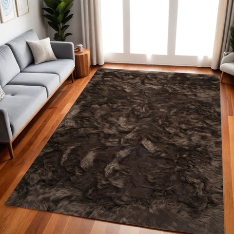 5' X 8' Chocolate Faux Fur Non Skid Area Rug