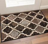 2' X 3' Chocolate Quatrefoil Power Loom Distressed Stain Resistant Area Rug