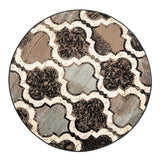 8' Round Chocolate Round Quatrefoil Power Loom Distressed Stain Resistant Area Rug