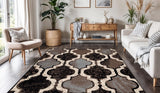 8' Square Chocolate Square Quatrefoil Power Loom Distressed Stain Resistant Area Rug