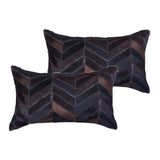 Set of Two 12" X 20" Chocolate Chevron Cowhide Lumbar Throw Pillows