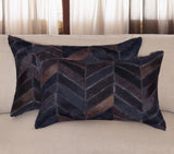 Set of Two 12" X 20" Chocolate Chevron Cowhide Lumbar Throw Pillows