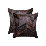 Set of Two 18" Chocolate Chevron Cowhide Throw Pillows