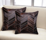 Set of Two 18" Chocolate Chevron Cowhide Throw Pillows