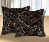 Set of Two 18" Chocolate and Gold Chevron Cowhide Throw Pillows with Glitter