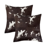 Set of Two 18" Chocolate and White Cowhide Cowhide Throw Pillows