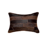 12" X 20" Chocolate Patchwork Cowhide Lumbar Throw Pillow