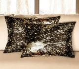 Set of Two 12" X 20" Chocolate and Gold Abstract Cowhide Lumbar Throw Pillows with Glitter