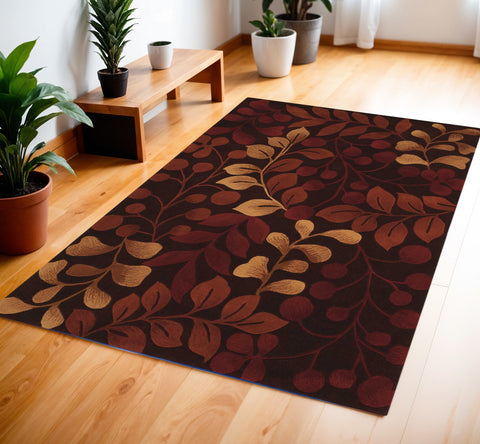 4' X 6' Chocolate Botanical Leaves Area Rug