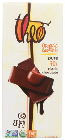 Theo Chocolate Dark Chocolate 70% Cacao Bar (12x3Oz)