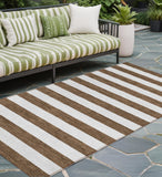 8' Runner Chocolate Striped Washable Non Skid Indoor Outdoor Runner Rug