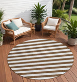 8' Round Chocolate Round Striped Washable Non Skid Indoor Outdoor Area Rug