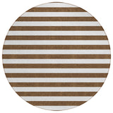 8' Round Chocolate Round Striped Washable Non Skid Indoor Outdoor Area Rug