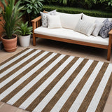 8' X 10' Chocolate Striped Washable Non Skid Indoor Outdoor Area Rug