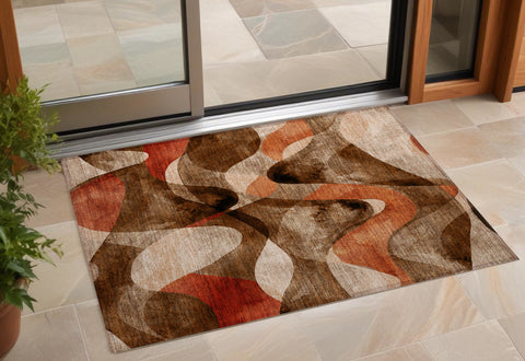 2' X 3' Chocolate Abstract Washable Non Skid Indoor Outdoor Area Rug