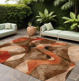 8' X 10' Chocolate Abstract Washable Non Skid Indoor Outdoor Area Rug