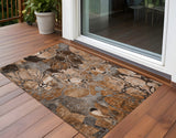 2' X 3' Chocolate Terracotta and Ivory Abstract Washable Indoor Outdoor Area Rug