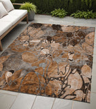 5' X 8' Chocolate Terracotta and Ivory Abstract Washable Indoor Outdoor Area Rug