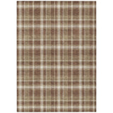 5' X 8' Chocolate and Ivory Plaid Washable Non Skid Indoor Outdoor Area Rug