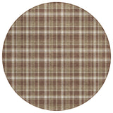 8' Round Chocolate and Ivory Round Plaid Washable Non Skid Indoor Outdoor Area Rug