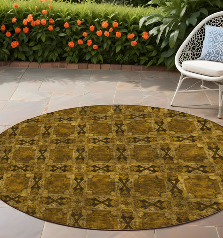 8' Round Chocolate Round Floral Medallion Washable Non Skid Indoor Outdoor Area Rug