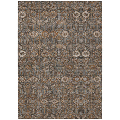 5' X 8' Chocolate Tribal Washable Indoor Outdoor Area Rug