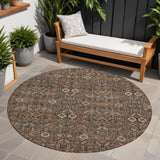 8' Round Chocolate Round Floral Washable Non Skid Indoor Outdoor Area Rug