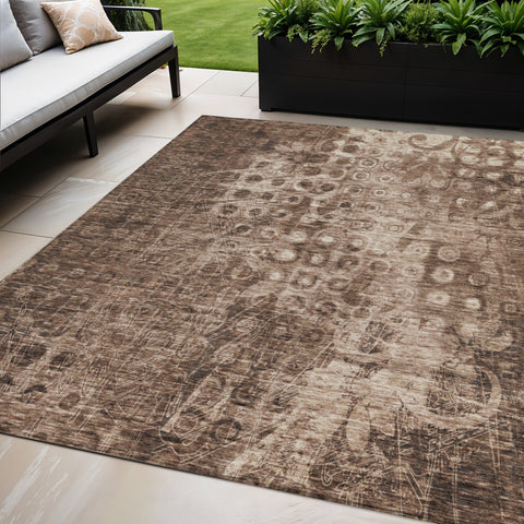 5' X 8' Chocolate Ikat Washable Indoor Outdoor Area Rug