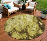 8' Gold Wheat And Chocolate Round Abstract Washable Indoor Outdoor Area Rug