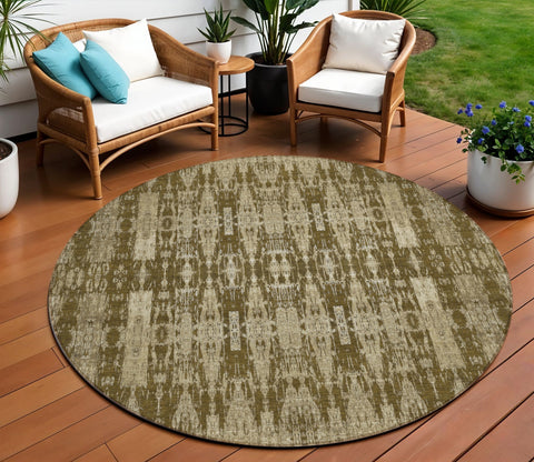 8' Chocolate Taupe And Beige Round Moroccan Washable Indoor Outdoor Area Rug