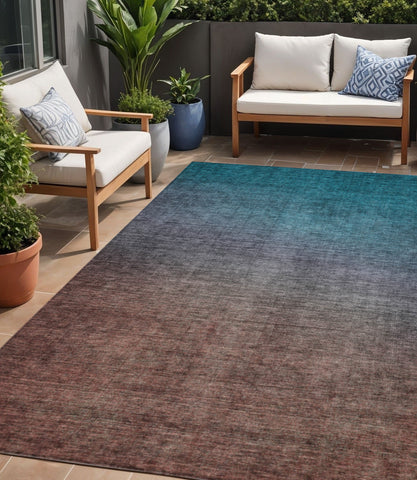 5' X 8' Teal Blue Chocolate And Charcoal Ombre Washable Indoor Outdoor Area Rug