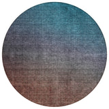 8' Teal Blue Chocolate And Charcoal Round Ombre Washable Indoor Outdoor Area Rug