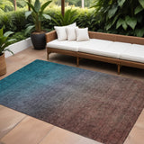 8' X 10' Teal Blue Chocolate And Charcoal Ombre Washable Indoor Outdoor Area Rug