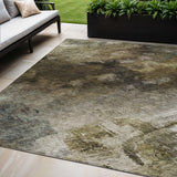 5' X 8' Chocolate And Beige Abstract Washable Indoor Outdoor Area Rug