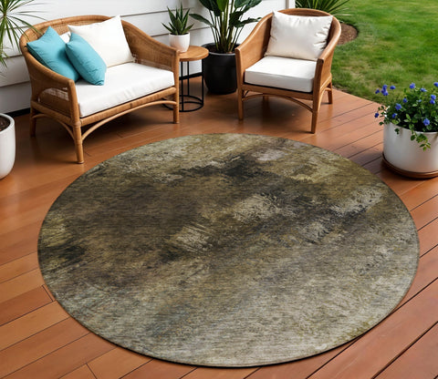 8' Chocolate And Beige Round Abstract Washable Indoor Outdoor Area Rug