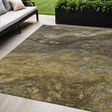 5' X 8' Brown Taupe And Chocolate Abstract Washable Indoor Outdoor Area Rug