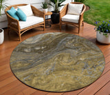 8' Brown Taupe And Chocolate Round Abstract Washable Indoor Outdoor Area Rug