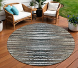 8' Brown Taupe And Chocolate Round Striped Washable Indoor Outdoor Area Rug