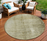 8' Taupe Beige And Chocolate Round Abstract Washable Indoor Outdoor Area Rug