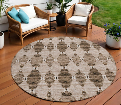 8' Brown And Chocolate Round Moroccan Washable Indoor Outdoor Area Rug