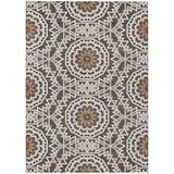 5' X 8' Chocolate Ivory And Taupe Floral Medallion Washable Indoor Outdoor Area Rug