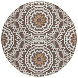 8' Chocolate Ivory And Taupe Round Floral Medallion Washable Indoor Outdoor Area Rug