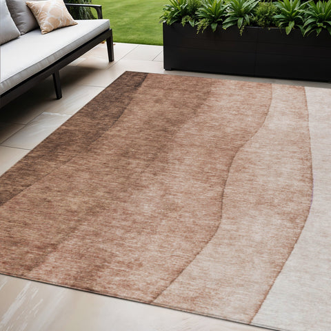 5' X 8' Brown Beige And Chocolate Ombre Washable Indoor Outdoor Area Rug