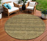 8' Brown Beige And Chocolate Round Striped Washable Indoor Outdoor Area Rug