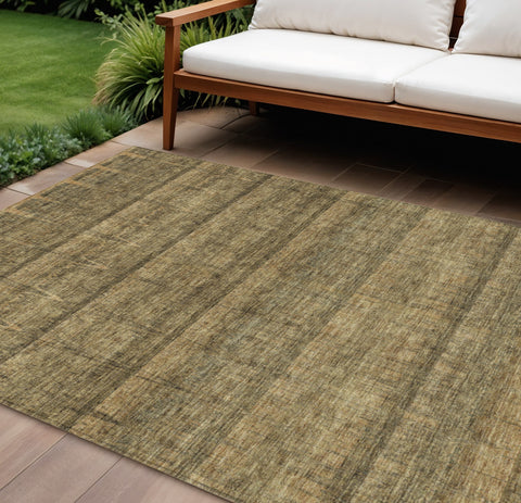 8' X 10' Brown Beige And Chocolate Striped Washable Indoor Outdoor Area Rug